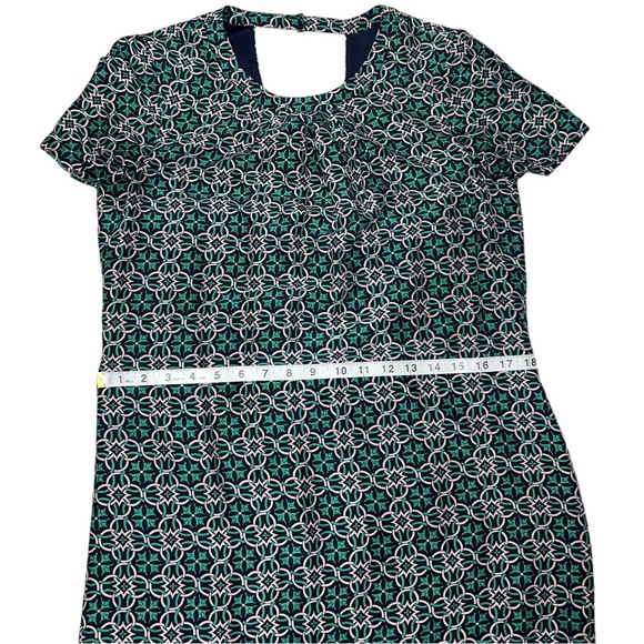 J. Crew Dress Sz 4 Navy Green Medallion Short Sleeve Shift Swoop Neck Lined - Picture 11 of 15